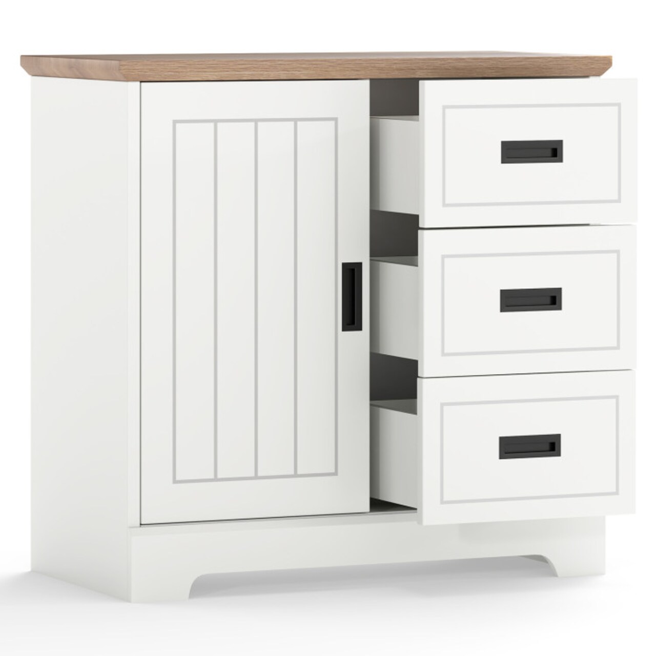 White Engineered Wood Sideboard with 3 Drawers and Adjustable Shelf